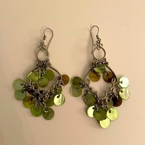 Beautiful silver tone & green pearlescent earrings
